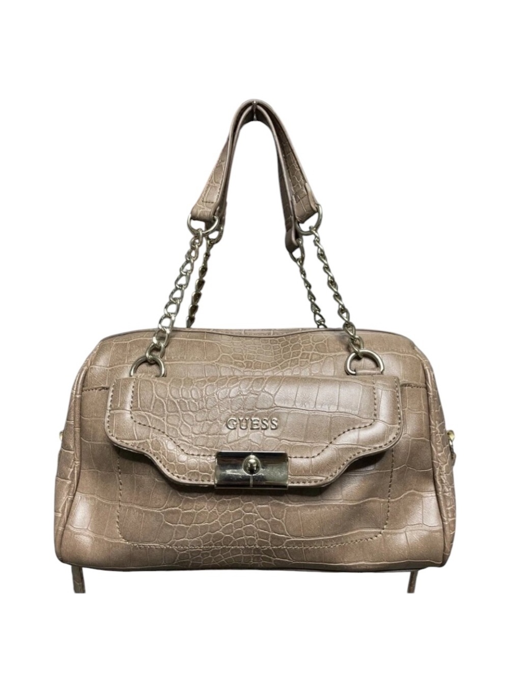 GUESS Taupe Croc-Embossed Chain-Handle Shoulder Bag